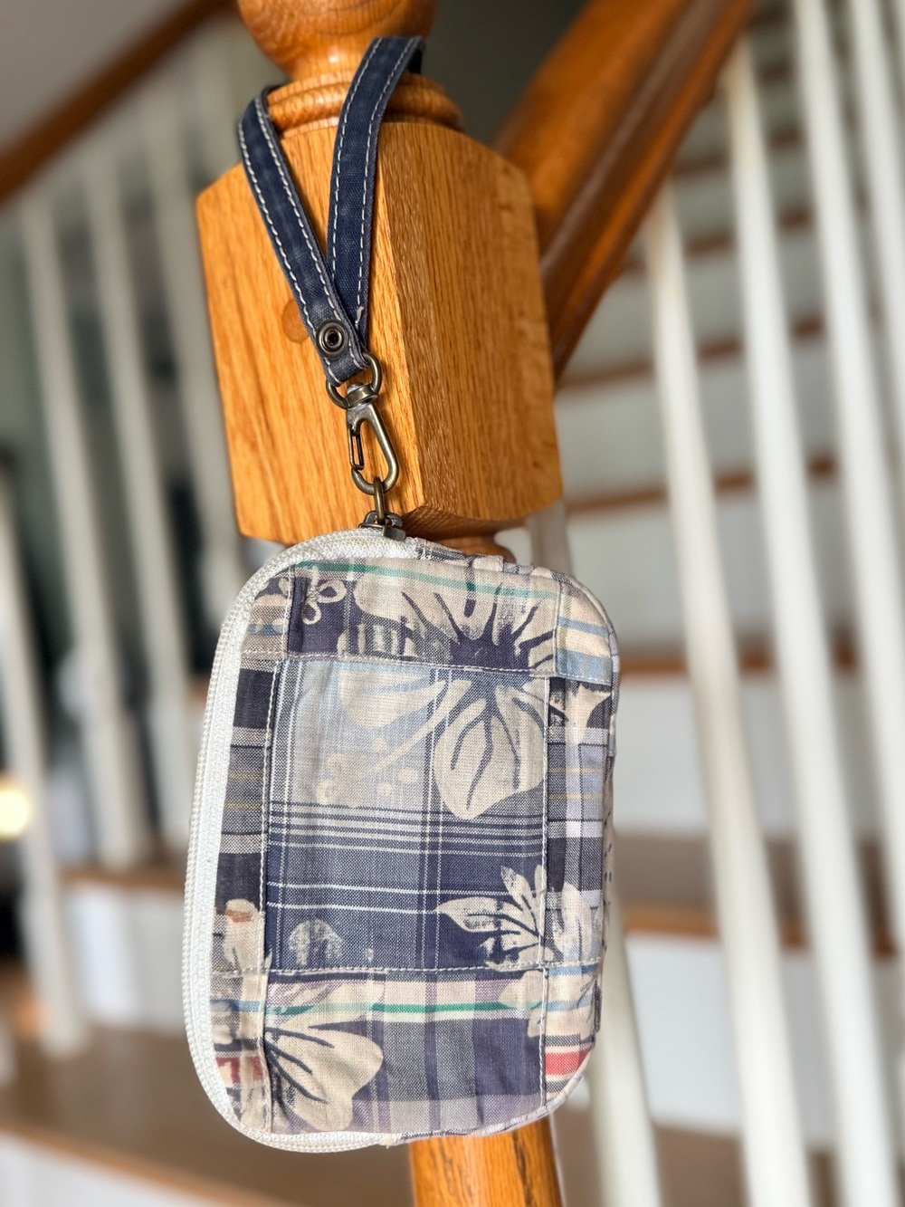L.L.Bean Floral Plaid Wristlet Wallet Zip Pouch Card Holder Clutch